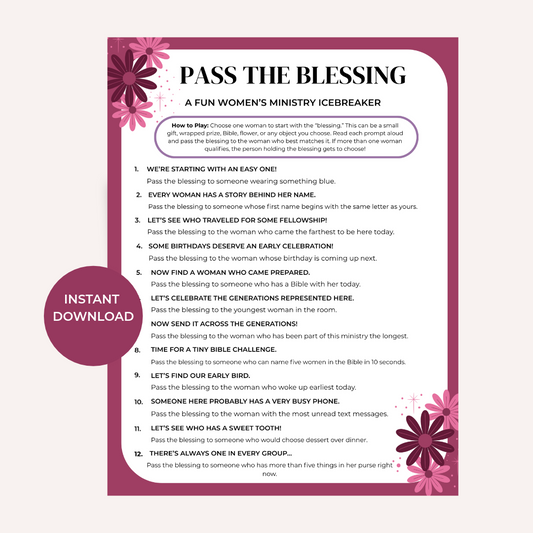 Pass the Blessing - Women’s Ministry Printable Game