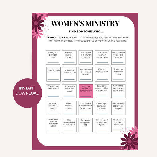 Women’s Ministry Find Someone Who… Printable Game – Christian Church Icebreaker